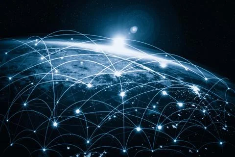 Global network connection covering the earth with lines of innovative perception Stock Illustration