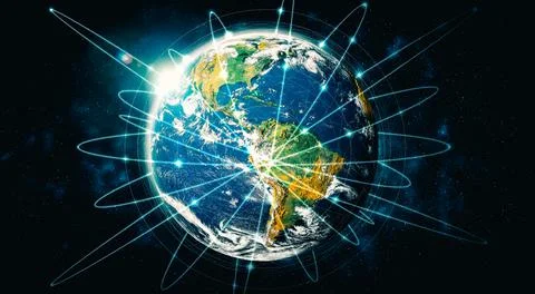 Global network connection covering the earth with lines of innovative perception Stock Illustration