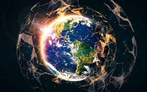 Global network connection covering the earth with lines of innovative perception Stock Illustration