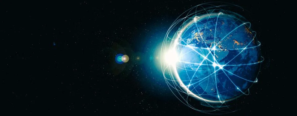 Global network connection covering the earth with lines of innovative perception Stock Illustration