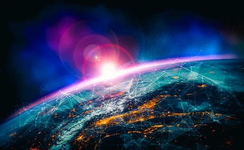 Global network connection covering the earth with lines of innovative perception Stock Illustration