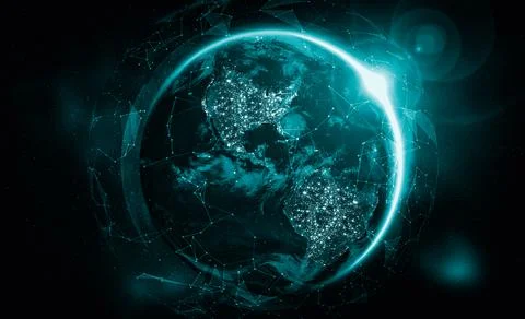 Global network connection covering the earth with lines of innovative perception Stock Illustration
