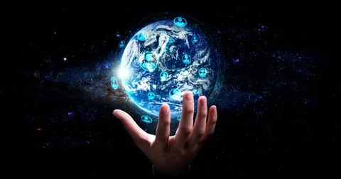 Global network connection covering earth with link of innovative perception Stock Photos