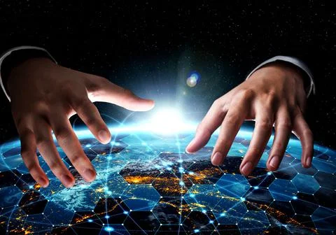 Global network connection covering earth with link of innovative perception Stock Photos