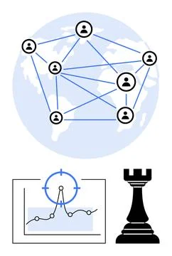 Global Network Connection, Data Analysis, and Strategic Planning Visual Conce Illustrazione stock