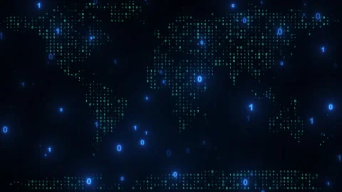 Global network connection, Digital world background binary map technology Stockbeeldmateriaal 345290569