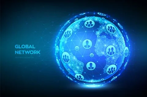 Global network connection. Earth globe illustration. Abstract polygonal plane Illustrazione stock