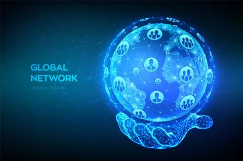 Global network connection. Earth globe illustration. Abstract polygonal plane Illustrazione stock