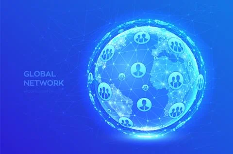Global network connection. Earth globe illustration. Abstract polygonal plane Stock Illustration
