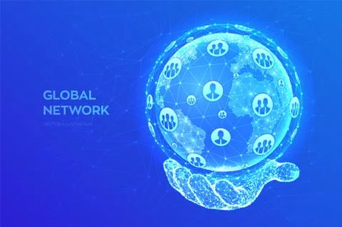 Global network connection. Earth globe illustration. Abstract polygonal plane Illustrazione stock