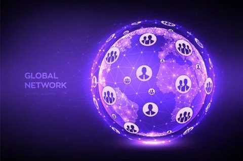 Global network connection. Earth globe illustration. Abstract polygonal plane Illustrazione stock