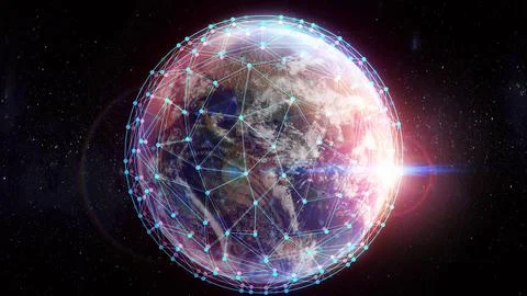 Global network connection. Earth in open space and digital web, illustration Fotos de archivo