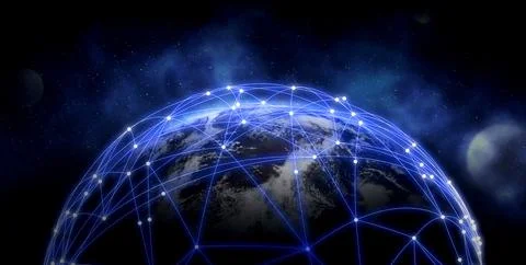 Global network connection. Earth in open space and digital web, illustration Stock Photos