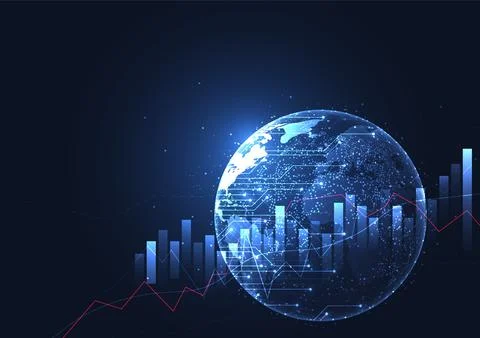 Global network connection with graph in futuristic concept for financial Stock Illustration