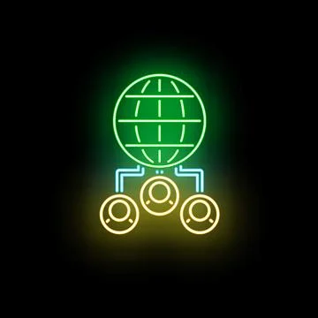 Global network connection linking people worldwide neon icon Stock Illustration