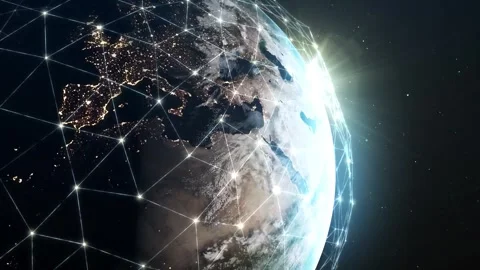 Global network connection over Earth with futuristic data flow. Digital communic Stock Footage 340456837