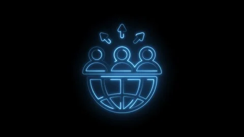 Global Network Connection People Expanding Outward Neon Glow Icon on Black .. Stock Footage 346134890
