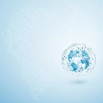 Global network connection. Polygonal World map dot and line composition. Conc Illustrazione stock