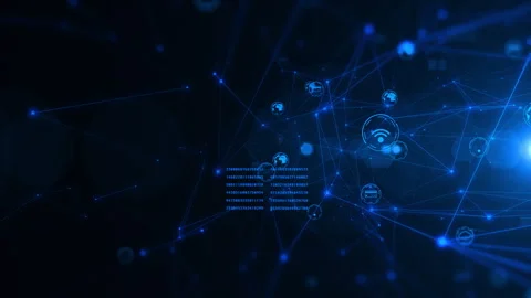 Global Network Connection Structure with Cyber Security Padlock Protection Stock Footage 345379870