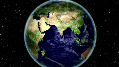 Global network connection target icons on rotating planet Earth Stock Footage 335955958