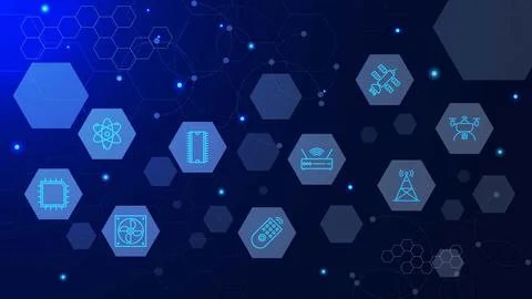 Global network connection with technology icons Illustrazione stock