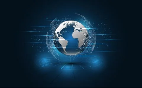 Global network connection World map abstract technology background global bus Stock Illustration