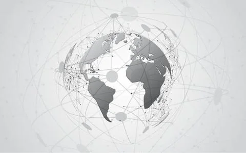 Global network connection World map abstract technology background global bus Stock Illustration