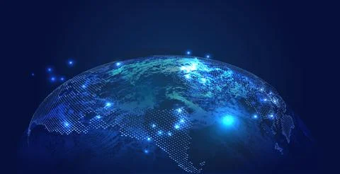 Global network connection. World map point and line composition concept of Illustrazione stock