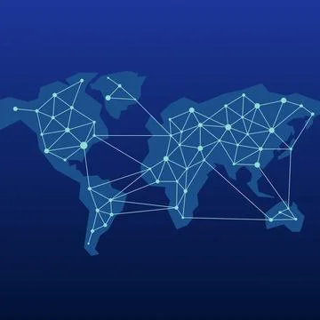 Global network connection world map with plexus nodes and lines. Stock Illustration
