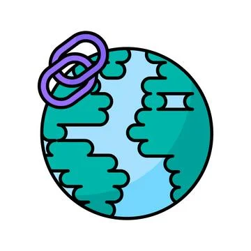 Global network connection world map link vector outline icon Stock Illustration