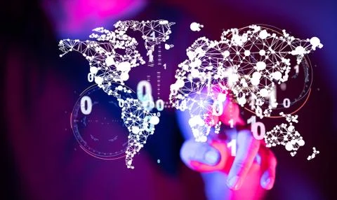 A Global network connection. World map point and line composition Stock Photos
