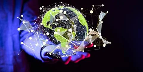 A Global network connection. World map point and line composition Stock Photos