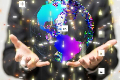 A Global network connection. World map point 스톡 사진