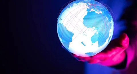 A Global network connection. World map point and line composition Stock Photos