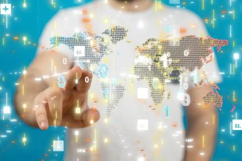 A Global network connection. World map point 库存照片