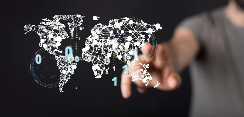 A Global network connection. World map point and line composition Stock Photos