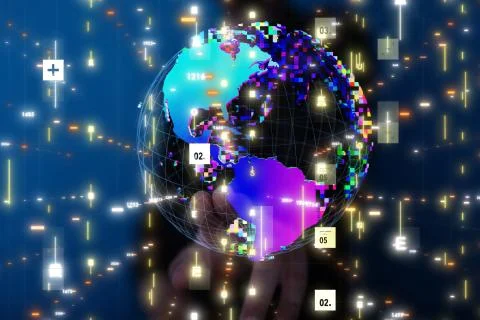 A Global network connection. World map point Stockfoto's