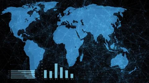 Global network connection with world map and data charts Stock Photos