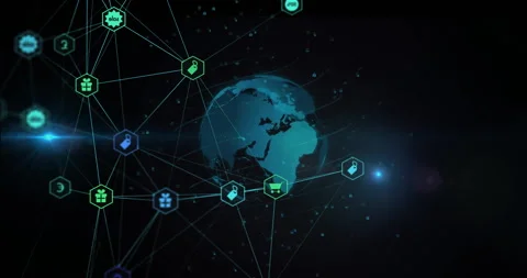 Global network connections and data exchange animation over digital Earth Stock Footage 303842135