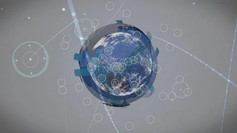 Global network connections and data points animation over rotating Earth Video stock 305020703