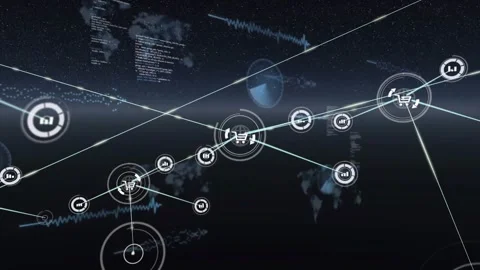 Global network connections and data processing animation over world map and Stock Footage 328354834