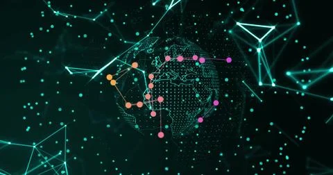 Global network connections and data points image over digital Earth イラスト素材