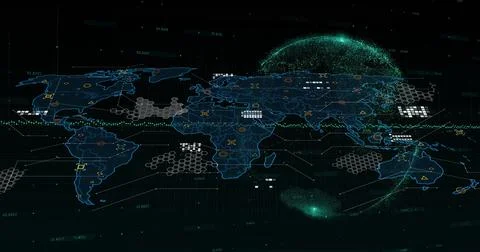 Global network connections and data visualization image over world map Stock Illustration