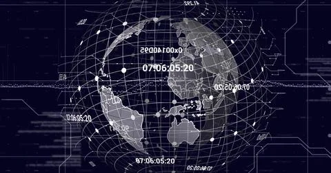 Global network connections and data points image over world map Illustrazione stock
