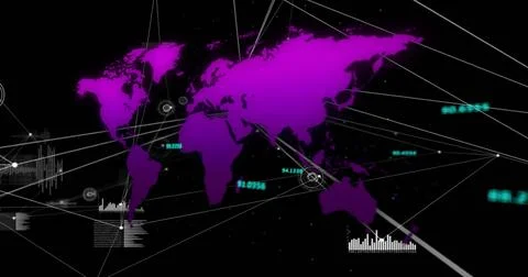 Global network connections and data points image over world map Stock Illustration
