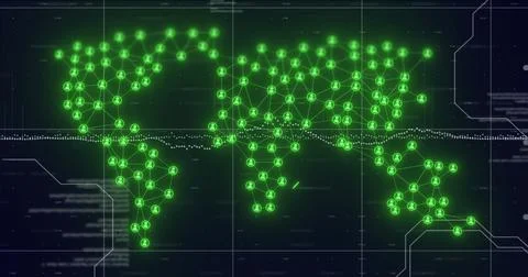 Global network connections and data processing image over world map Ilustração Stock