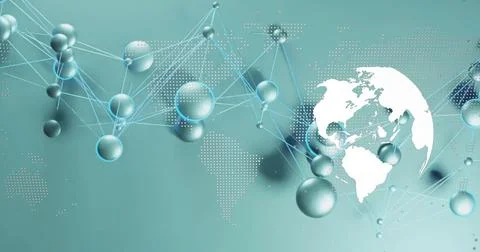 Global network connections and data points image over world map Stock Illustration