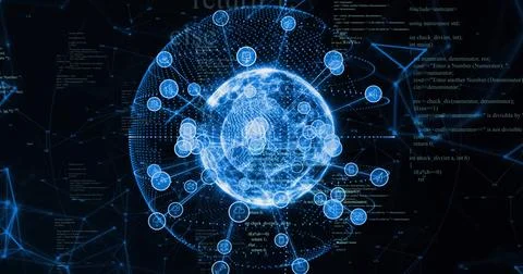 Global network connections and data processing image over digital globe Stock Illustration