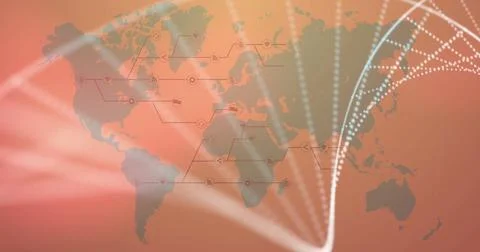Global network connections and data flow image over world map Stock Illustration