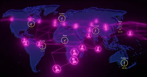 Global network connections and time zones animation over world map Stock Footage 304767989